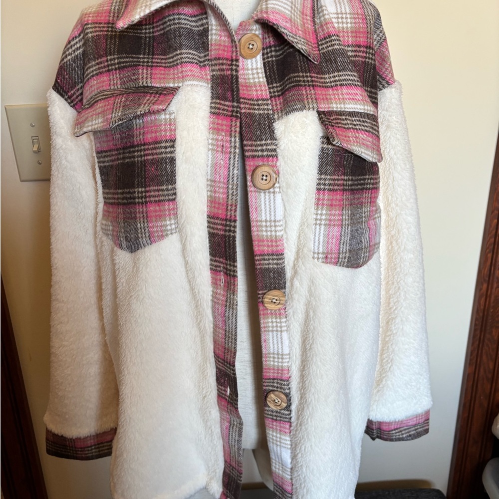 Plaid Pink and White Women's Jacket
